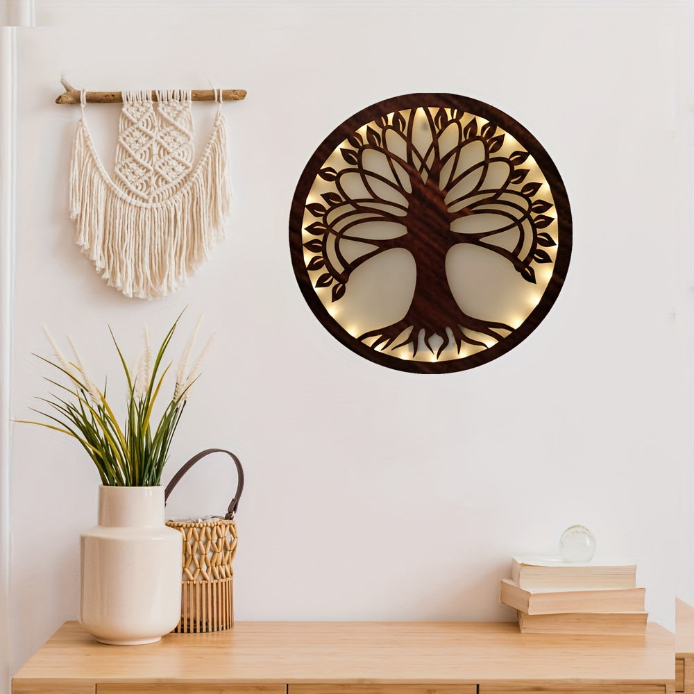 LED Tree Of Life Shape Retro Wood Hanging Sign Decoration