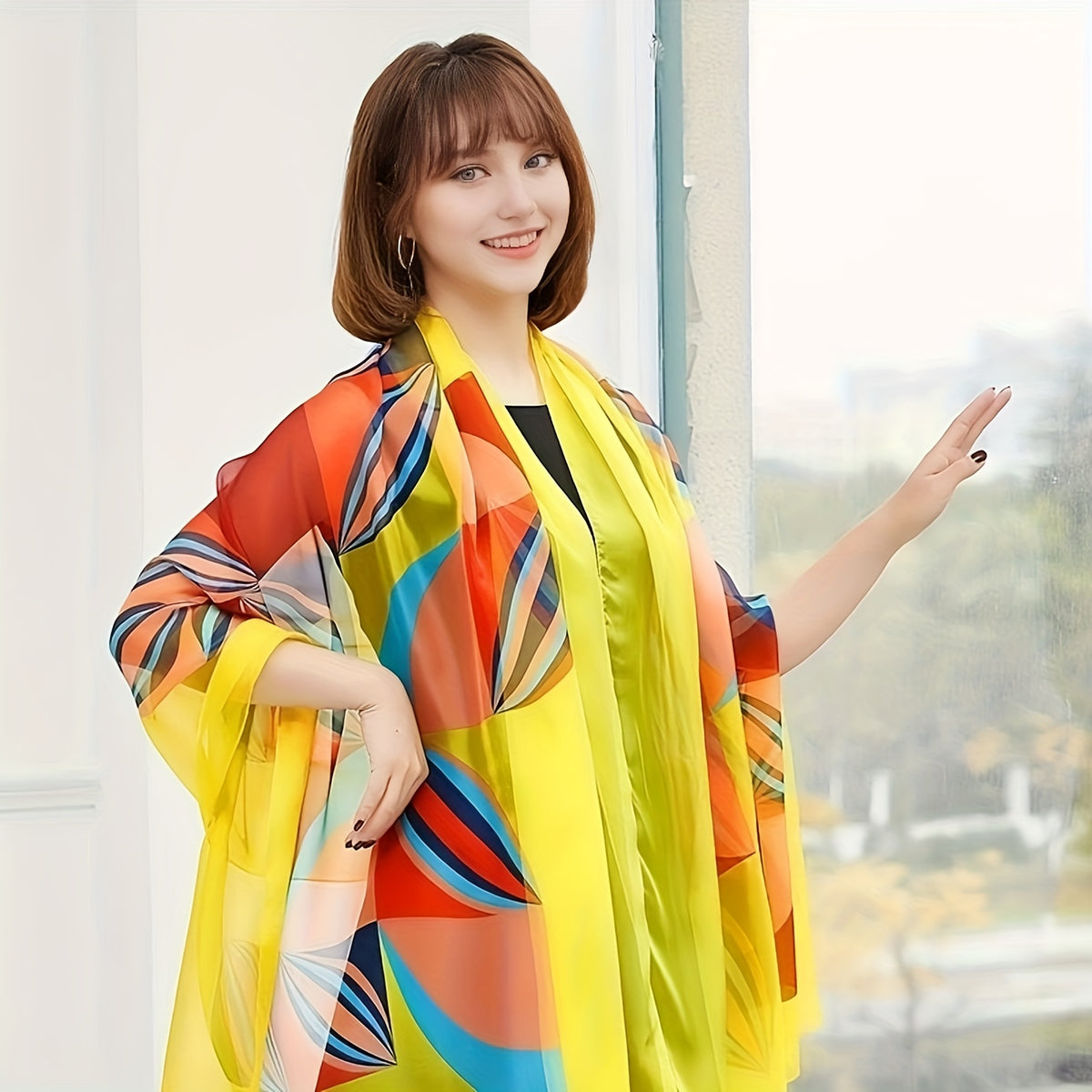 Thin Silk Chiffon Shawl Long Printed Scarf Sunshade Beach Towel