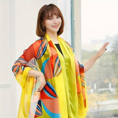 Thin Silk Chiffon Shawl Long Printed Scarf Sunshade Beach Towel