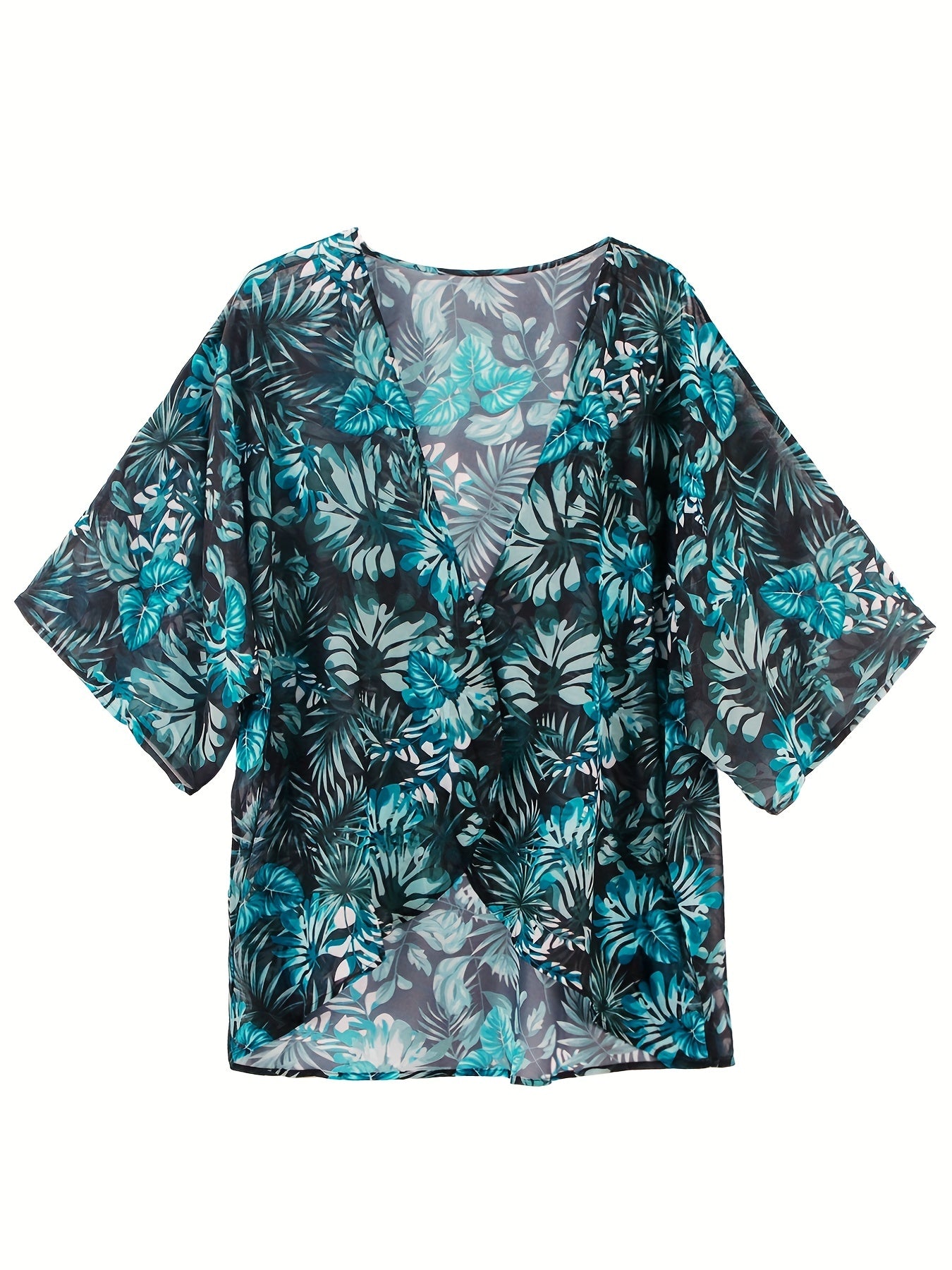  Tropical Print Short Sleeve Open Front Cardigan