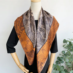 Orange Printed Silk Scarf Small Square Bandana Winter Warm