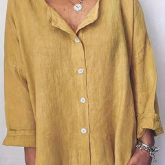  Casual Button Up Long Sleeve Round Neck Blouse