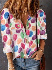  Colorful Dot Print Long Sleeve Button Up Shirt