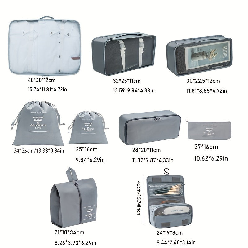 9 Pcs Lightweight Zipper Luggage Bags for Travel Organizers