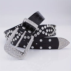 Men's Rhinestone Belt Waist Strap 44inch PU Leather