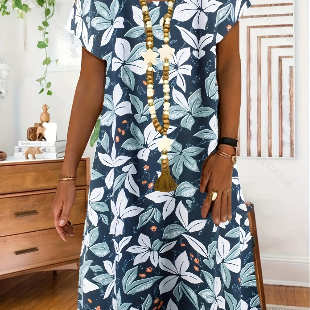  Floral Print Short Sleeve Tee Dress