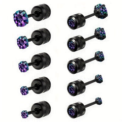 Rainbow Zircon Titanium Steel Stud Earrings Hypoallergenic Spiral Stud Earrings
