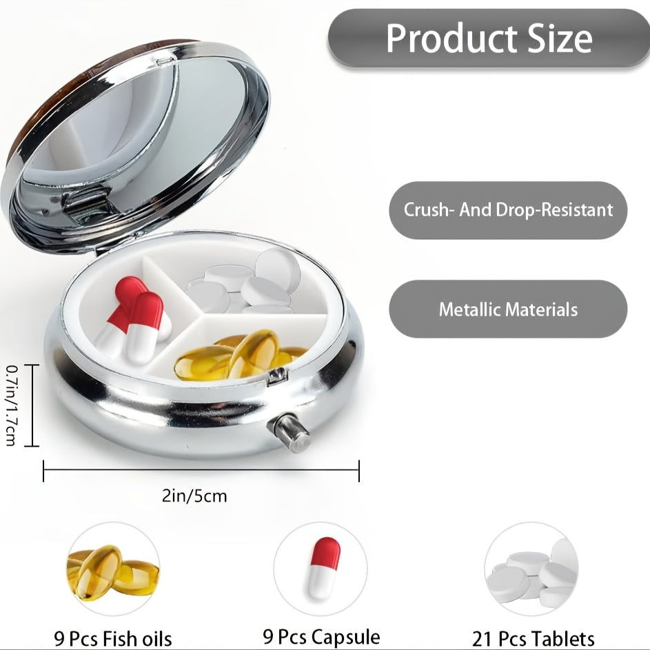 Customizable 3 Compartment Pill Organizer Metal Travel Medicine Case