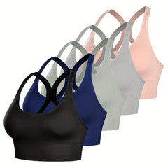 5pcs Sports Bras Cut Out Breathable Push Up Shockproof Women's Lingerie