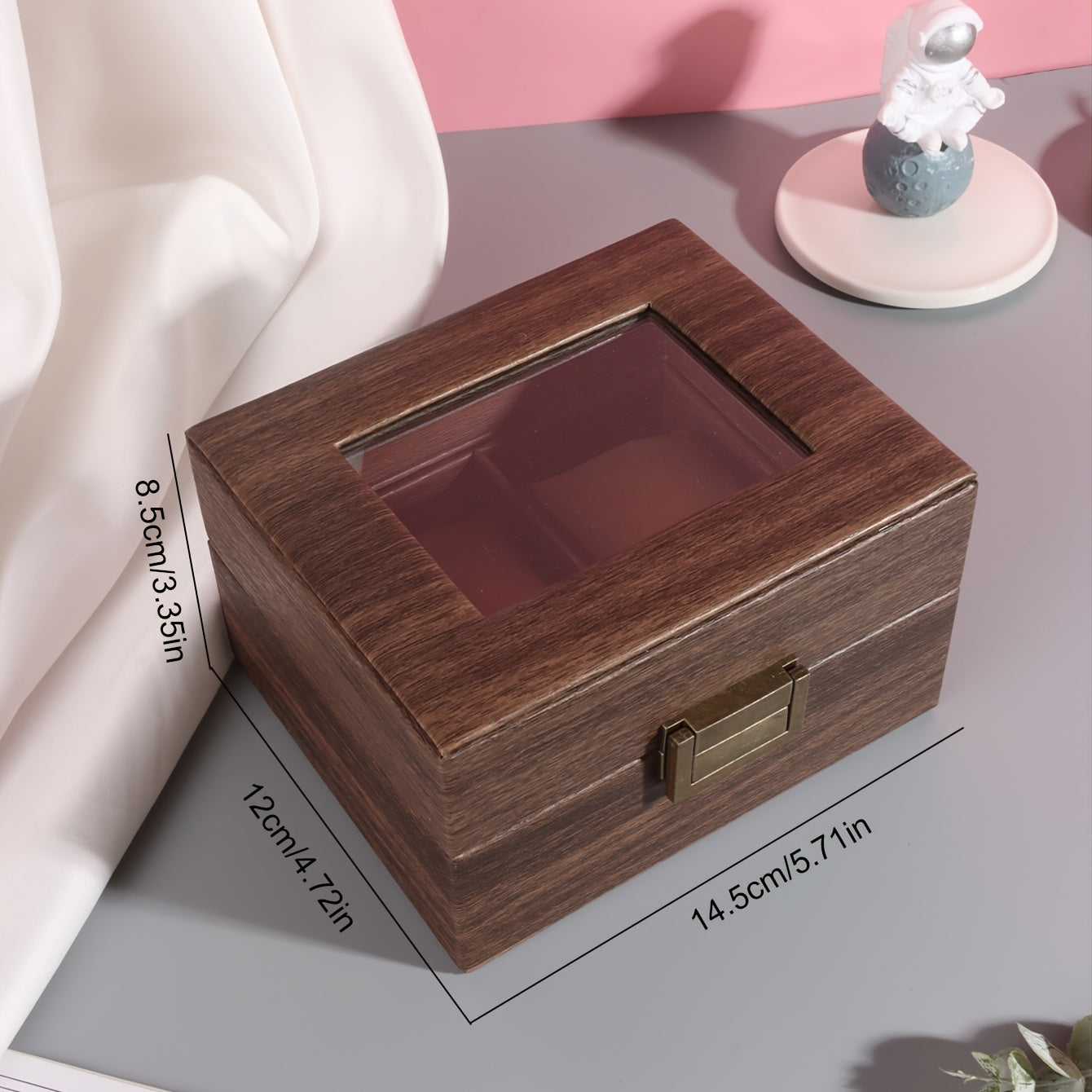 Wood Grain PU Watch Case Display With Lock