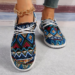 Women's Tribal Style Canvas Slip-On Shoes Lightweight Flat Walking Shoes