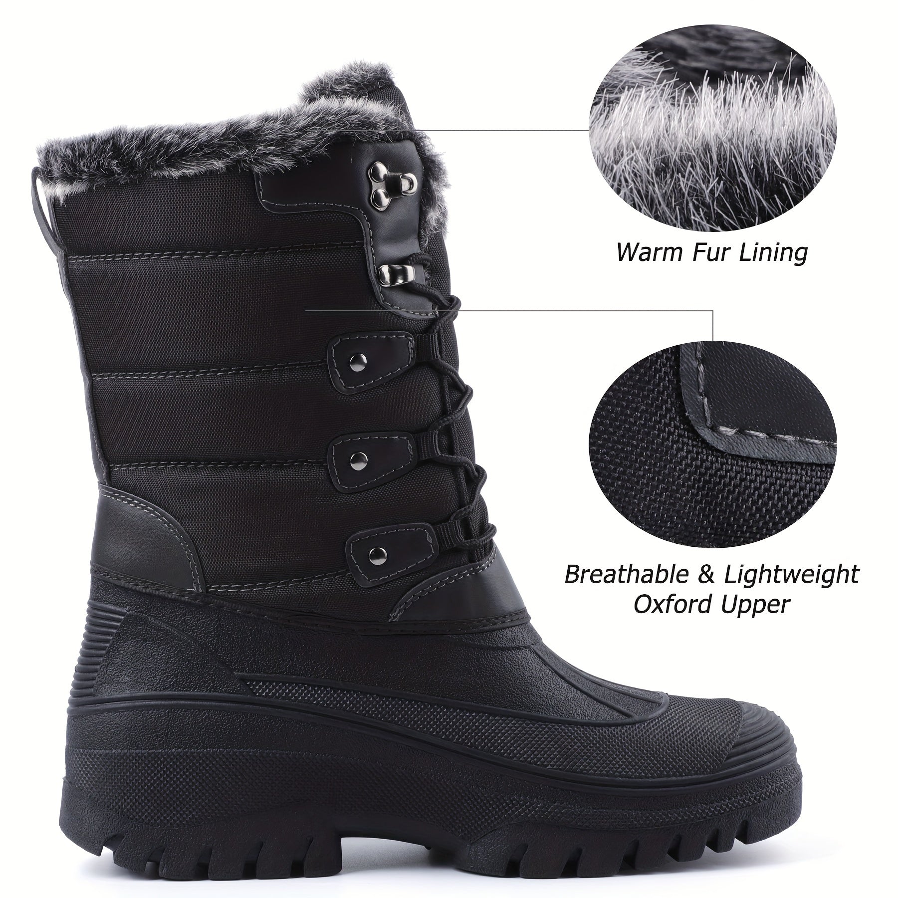 Women's Mid Calf Waterproof Snow Boots Faux Fur Lined