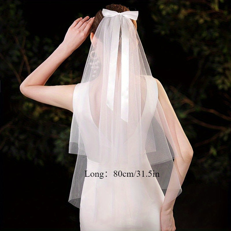 Dreamy Bridal Veil with Bowknot for Wedding Photoshoots