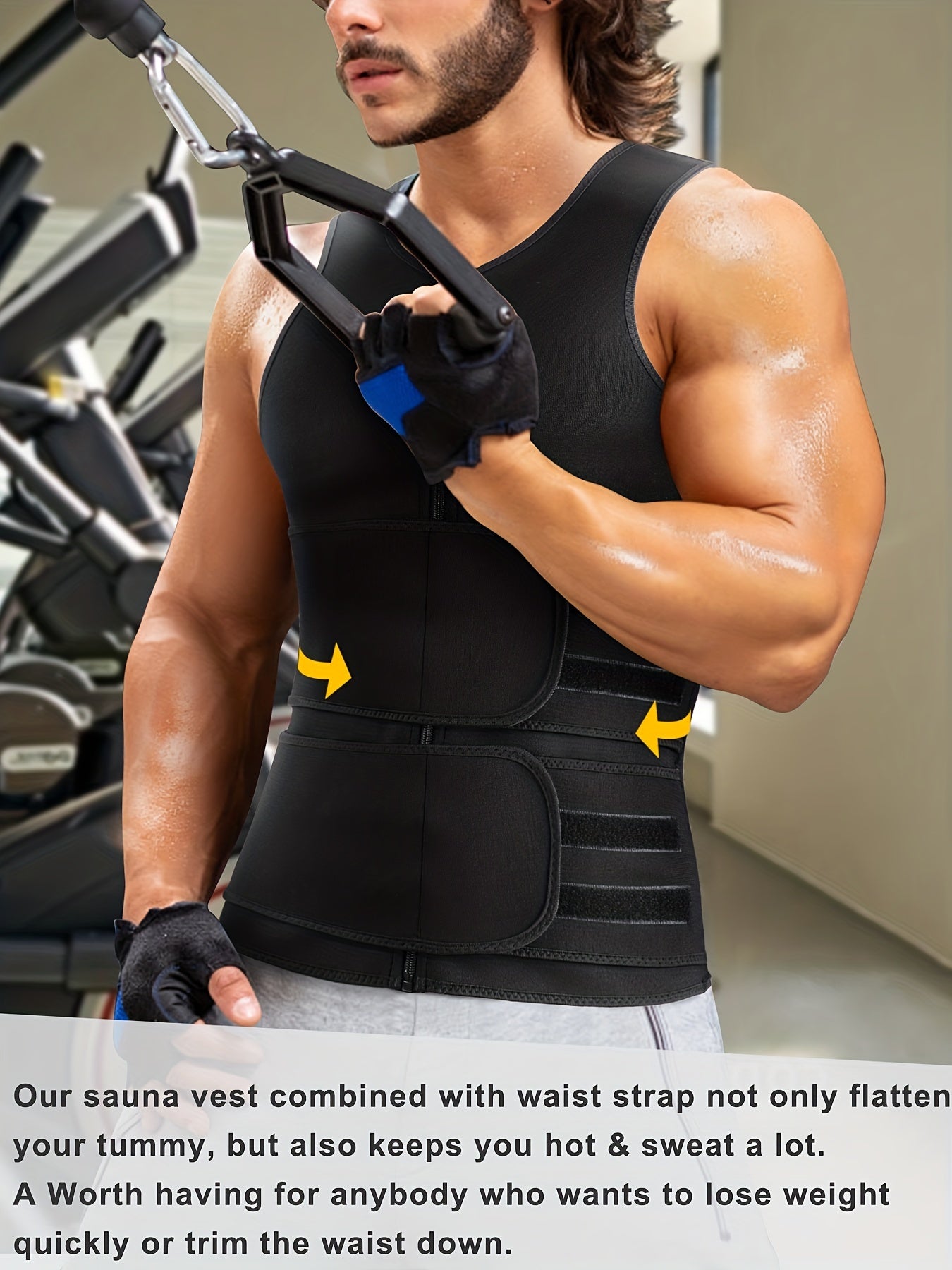 Men's Neoprene Sauna Vest Zipper Sweat Tank Top for Weight Loss