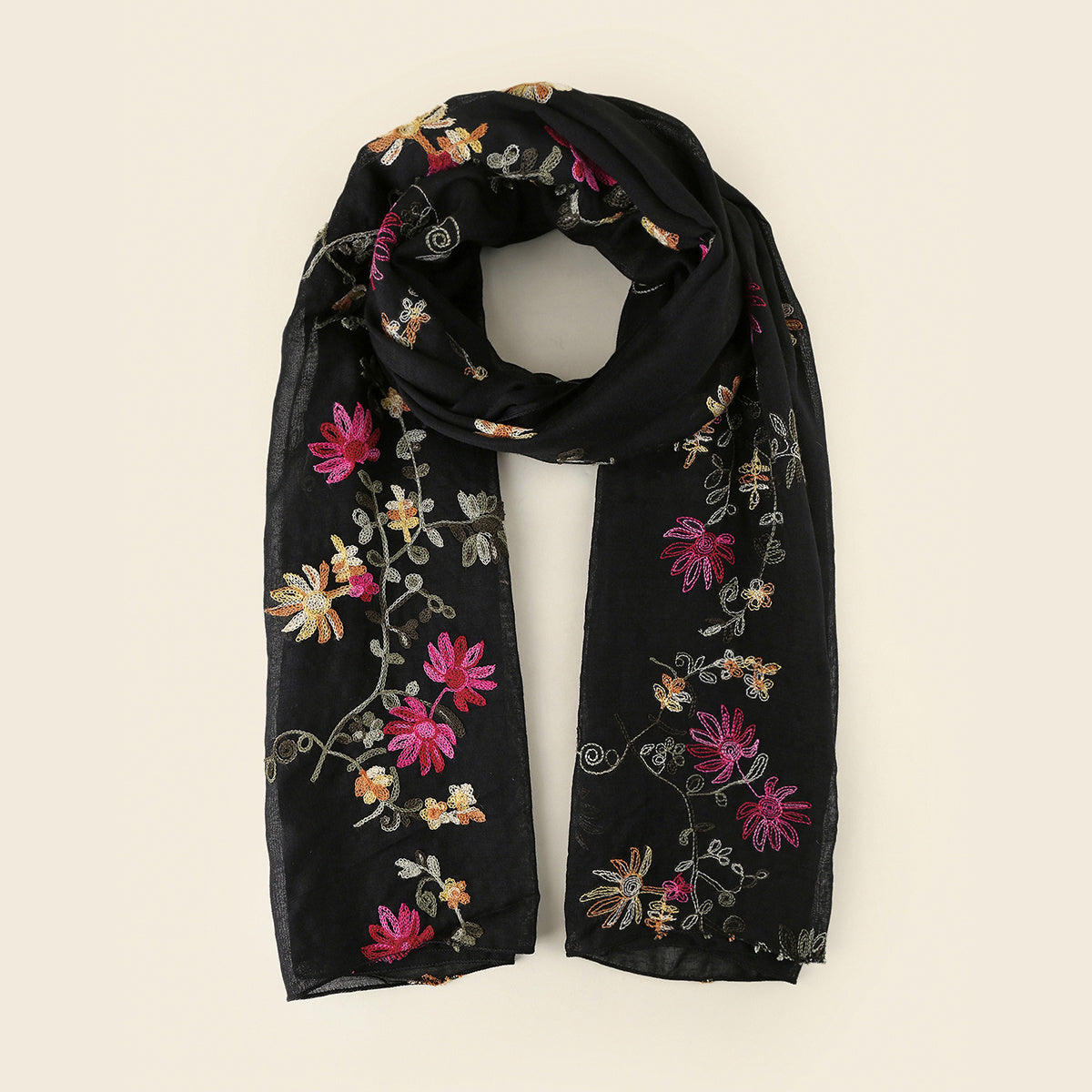 Boho Flower Embroidery Scarf Vintage Thin Shawl Women Head Wrap