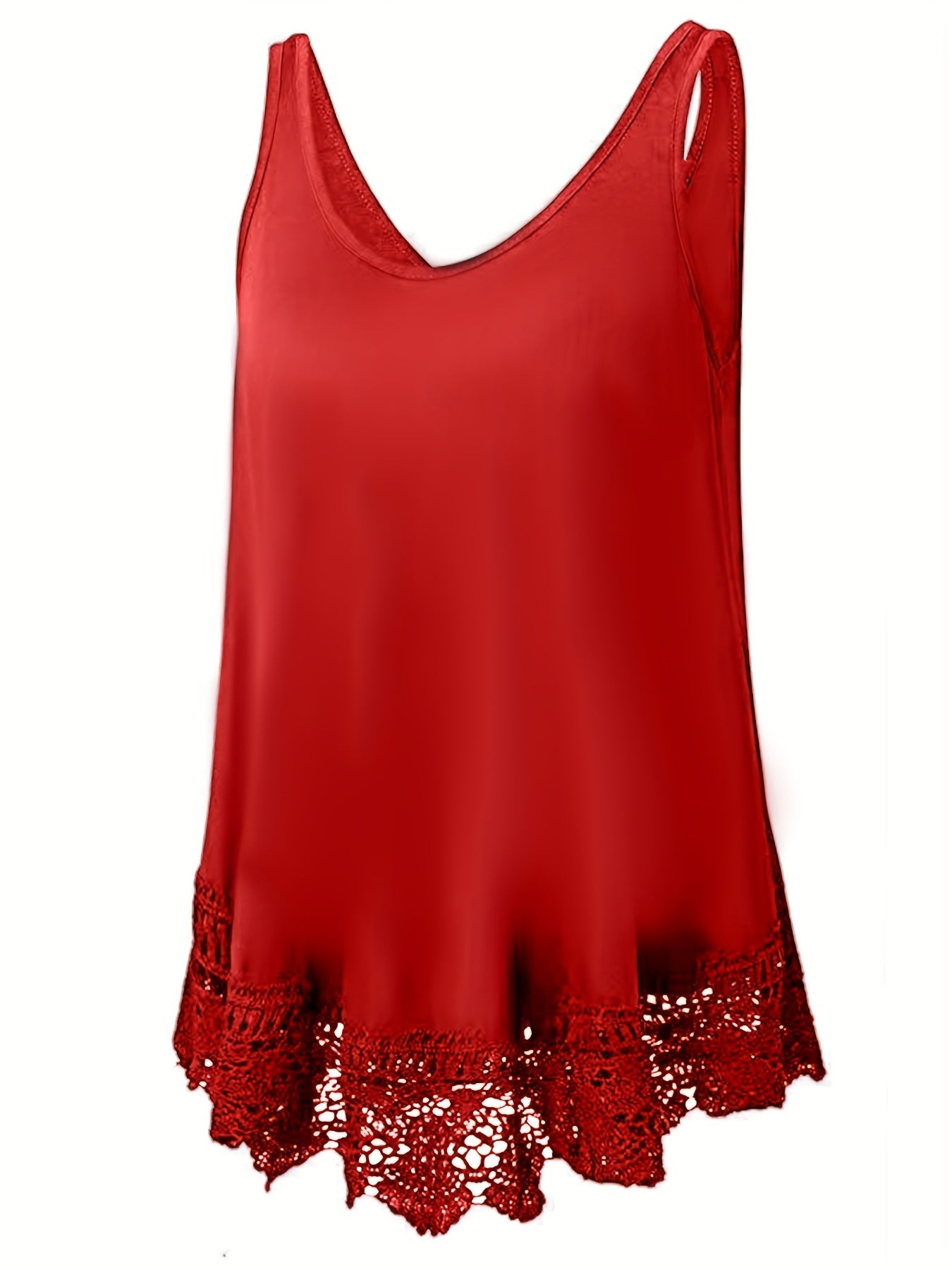  Tank Top Solid Contrast Lace Trim V Neck Stretch Tank Top
