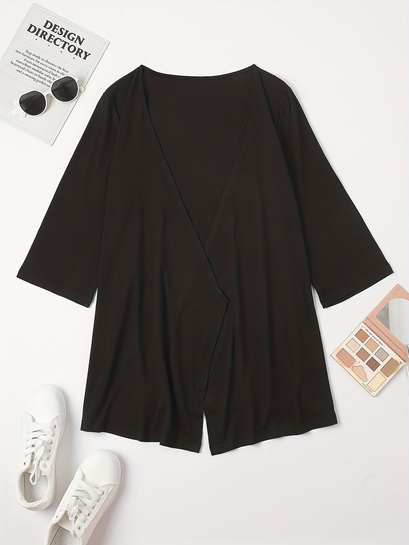  Solid Half Sleeve Open Front Cardigan