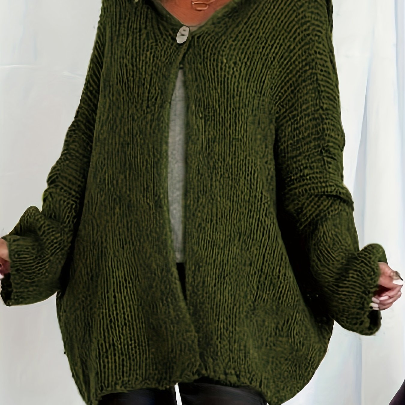  Casual Cardigan Solid Drop Shoulder Long Sleeve Hooded Cardigan