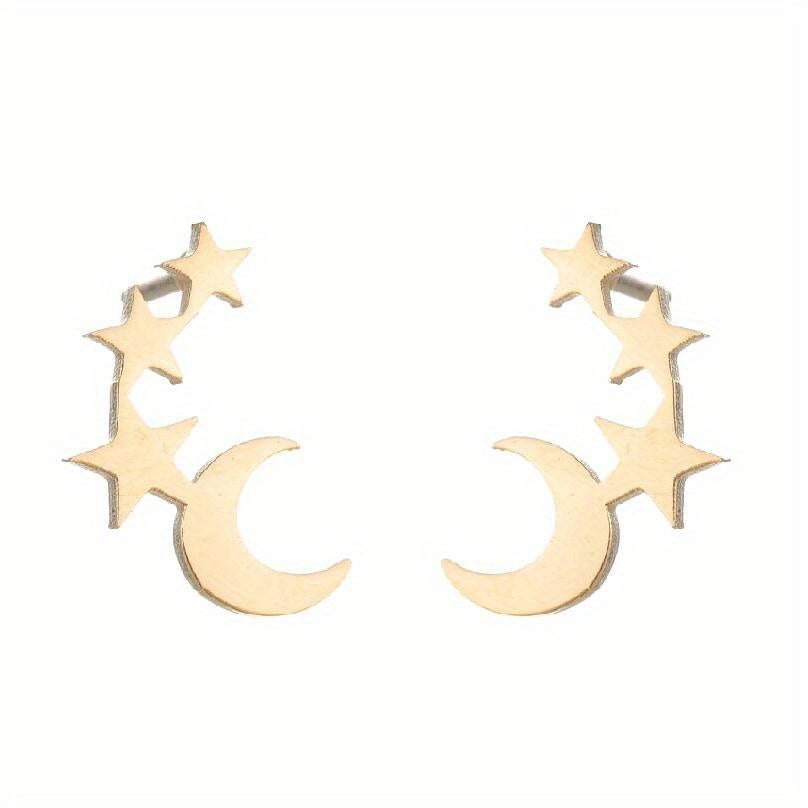 Men's Stainless Steel Stars & Moon Pattern Earrings