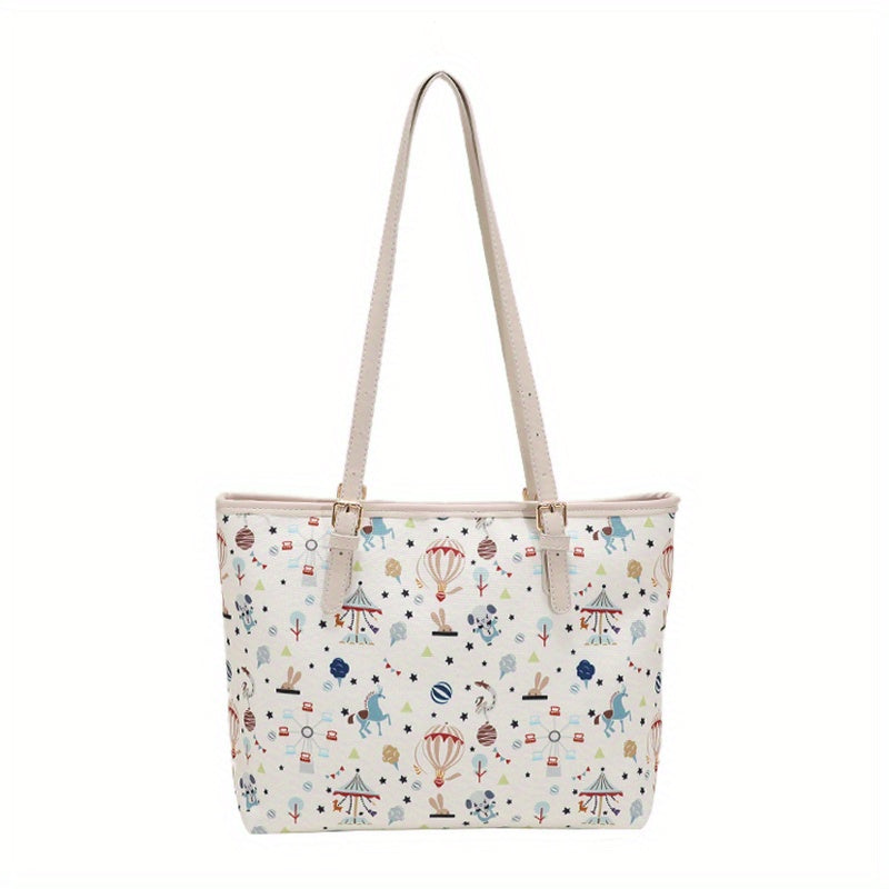 Cartoon Print Tote Bag Large Capacity Shoulder Bag Women's Handbag