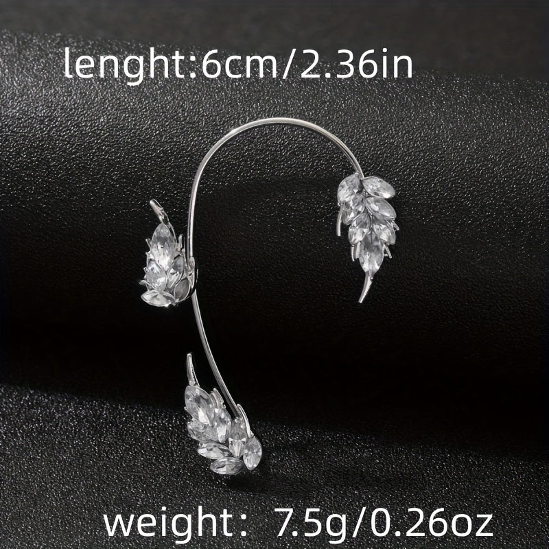 Leaf Feather Ear Hanging Light Flash Zirconium Ear Clip Earrings