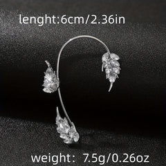 Leaf Feather Ear Hanging Light Flash Zirconium Ear Clip Earrings
