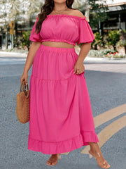  Women's Off Shoulder Crop Top & Maxi Skirt Two Piece Set