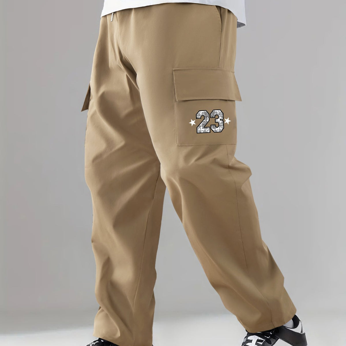 Pattern Print Cargo Pants Men Flap Pocket Trousers