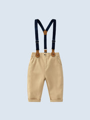 Baby Boys Gentleman Outfit Long Sleeve Shirt With Bowtie & Suspender
