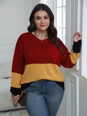  Colorblock Round Neck Sweater Women Long Sleeve Casual Jumper