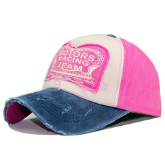 Distressed Printed Patch Baseball Cap Washed Cotton Sun Hat
