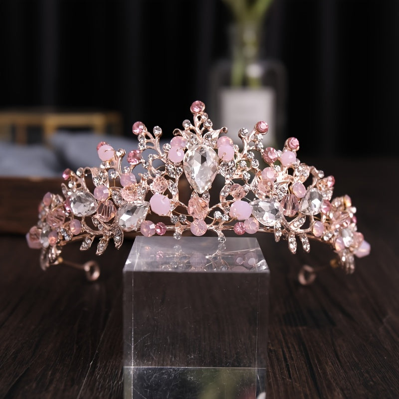 Golden Pearl Bridal Tiara Wedding Crown Floral Hairpiece