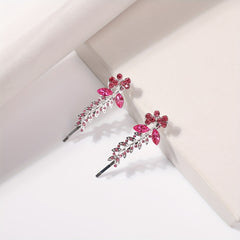 2pcs Red Rhinestone Glitter Flower Hair Pin Alloy Hair Clip