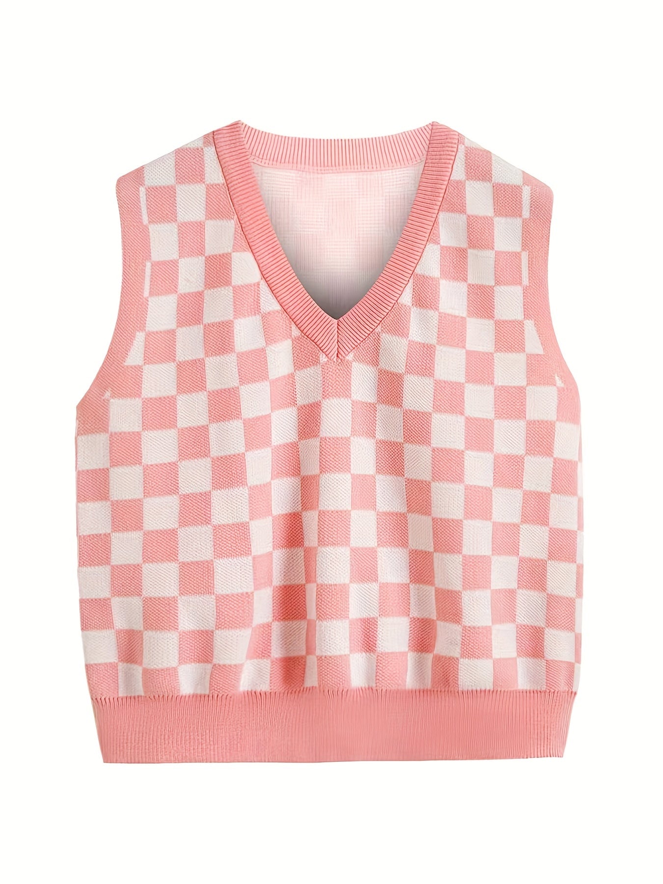 Checkerboard Sleeveless Knitted Vest for Summer Party