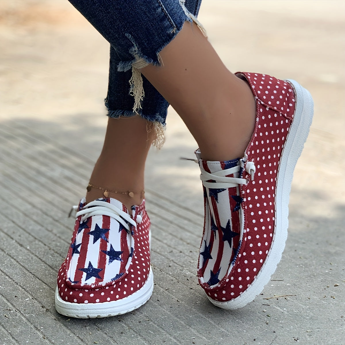Women's Stars Pattern Canvas Shoes Casual Lace Up Outdoor Shoes Lightweight