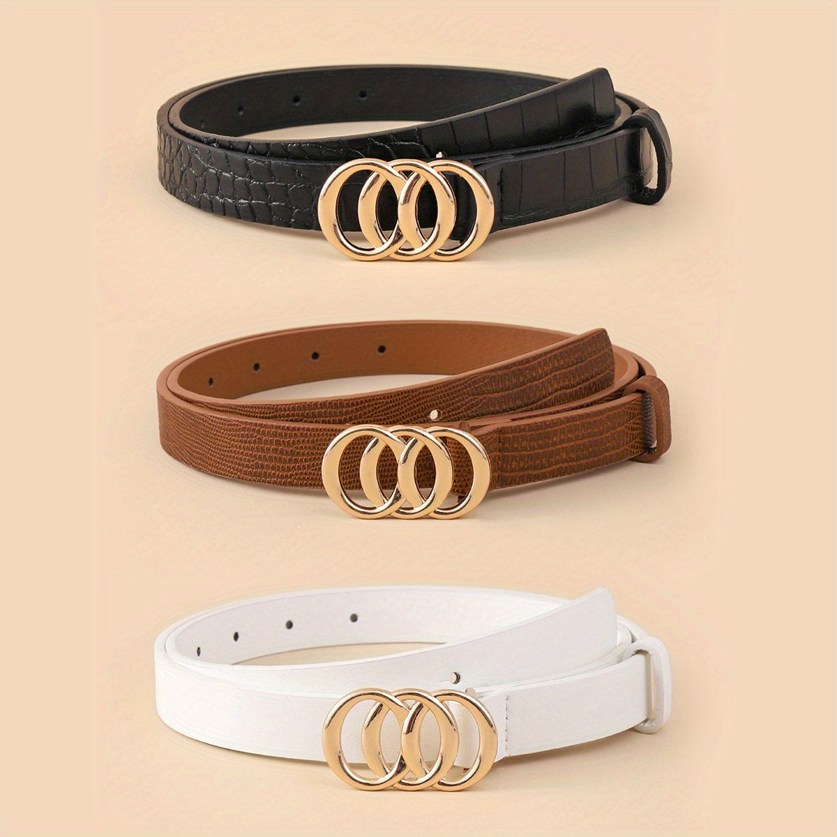 3pcs Set Stylish Solid PU Belt for Women