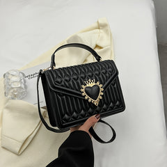 Y2K Heart Decor Quilted Crossbody Bag Small Top Handle Flap Purse