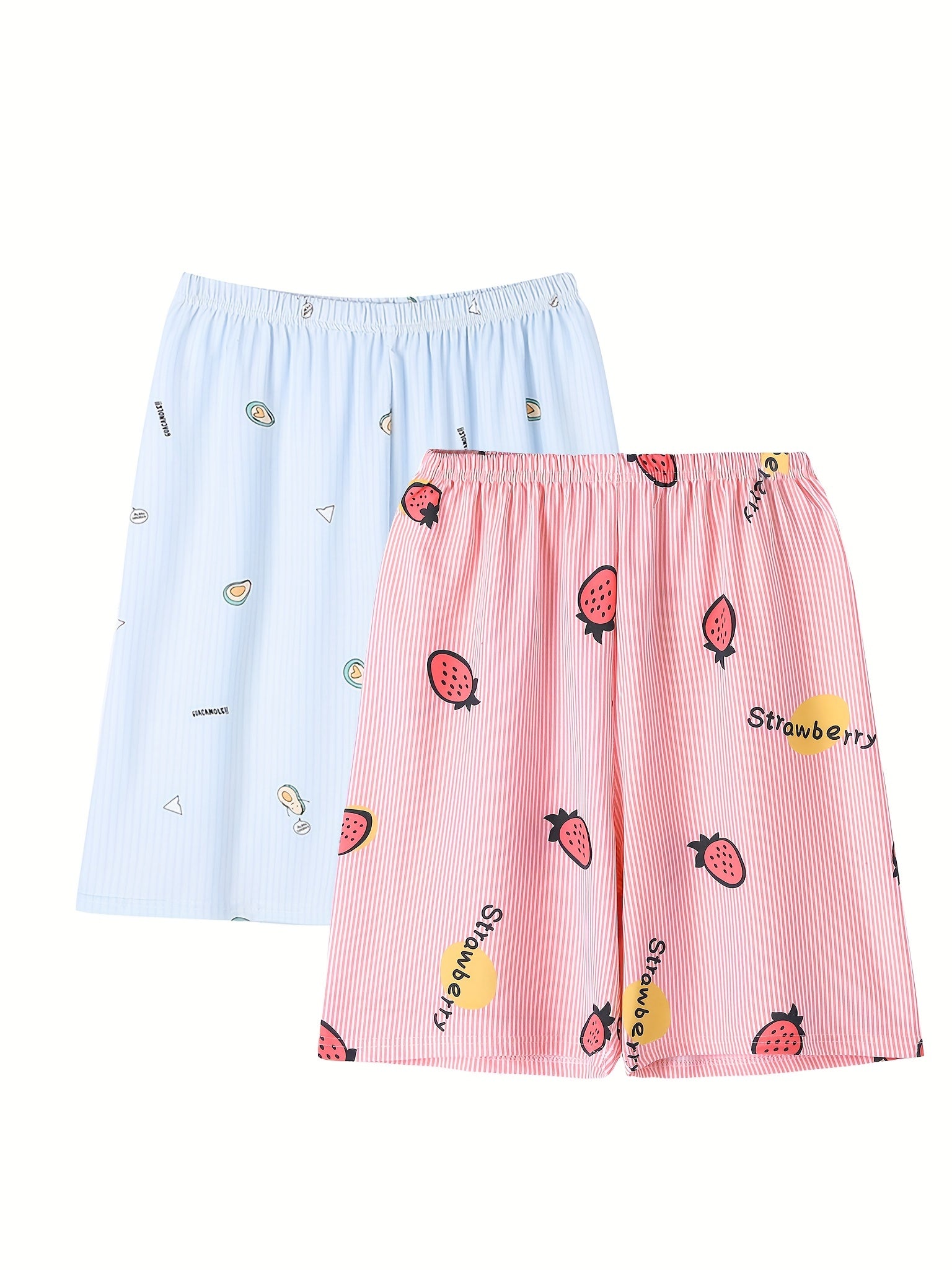 2 Pack Women's Plus Strawberry & Avocado Print Pajama Bottoms Set
