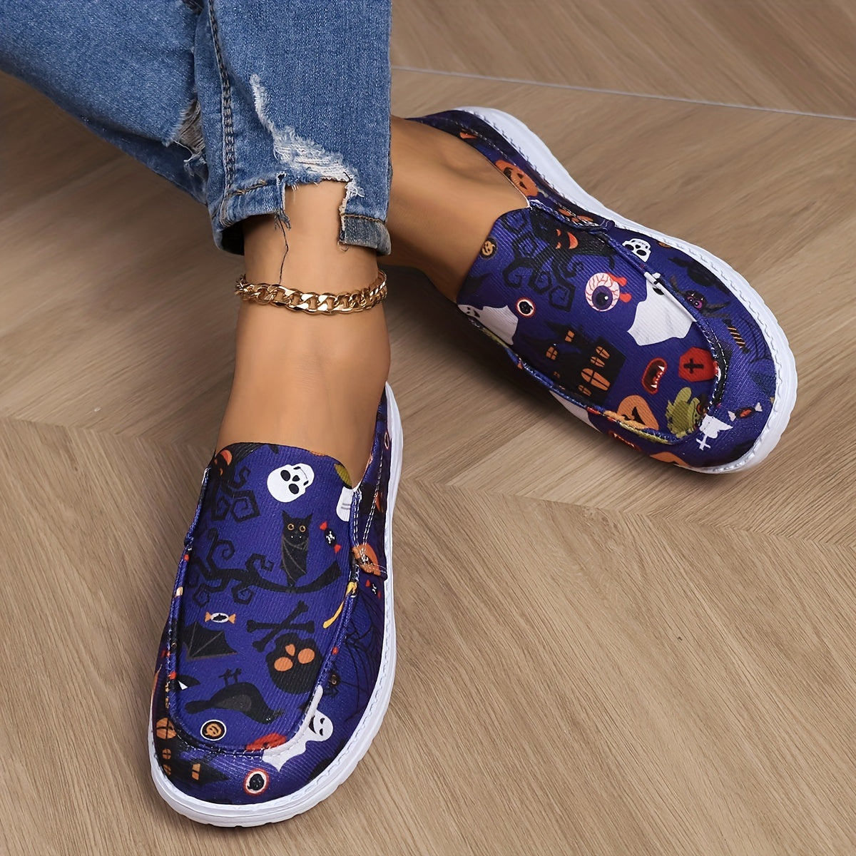 Halloween Pumpkin Ghost Pattern Scary Skate Shoes Lightweight Slip On Canvas Sho