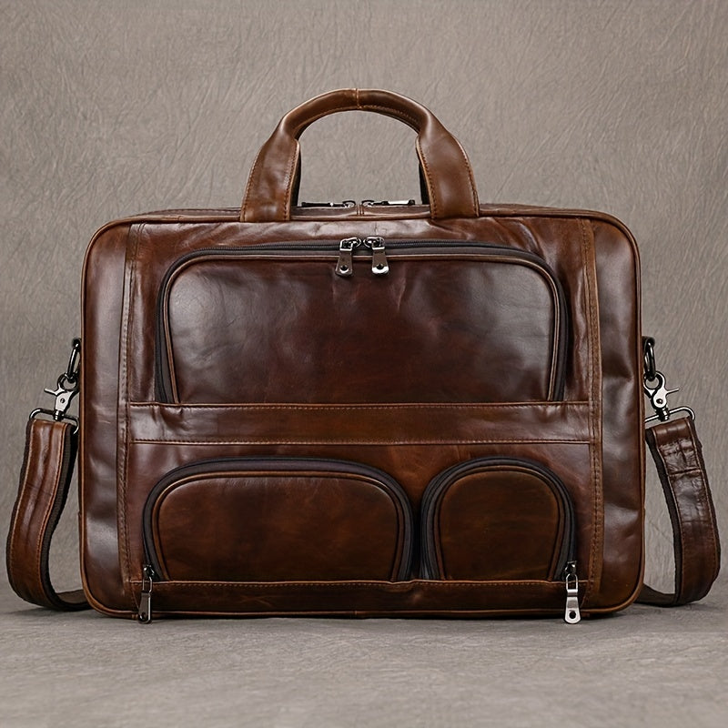 Vintage Leather Briefcase Large Capacity Business Bag Brown
