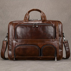 Vintage Leather Briefcase Large Capacity Business Bag Brown