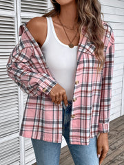  Plaid Print Long Sleeve Button Up Lapel Collar Shirt