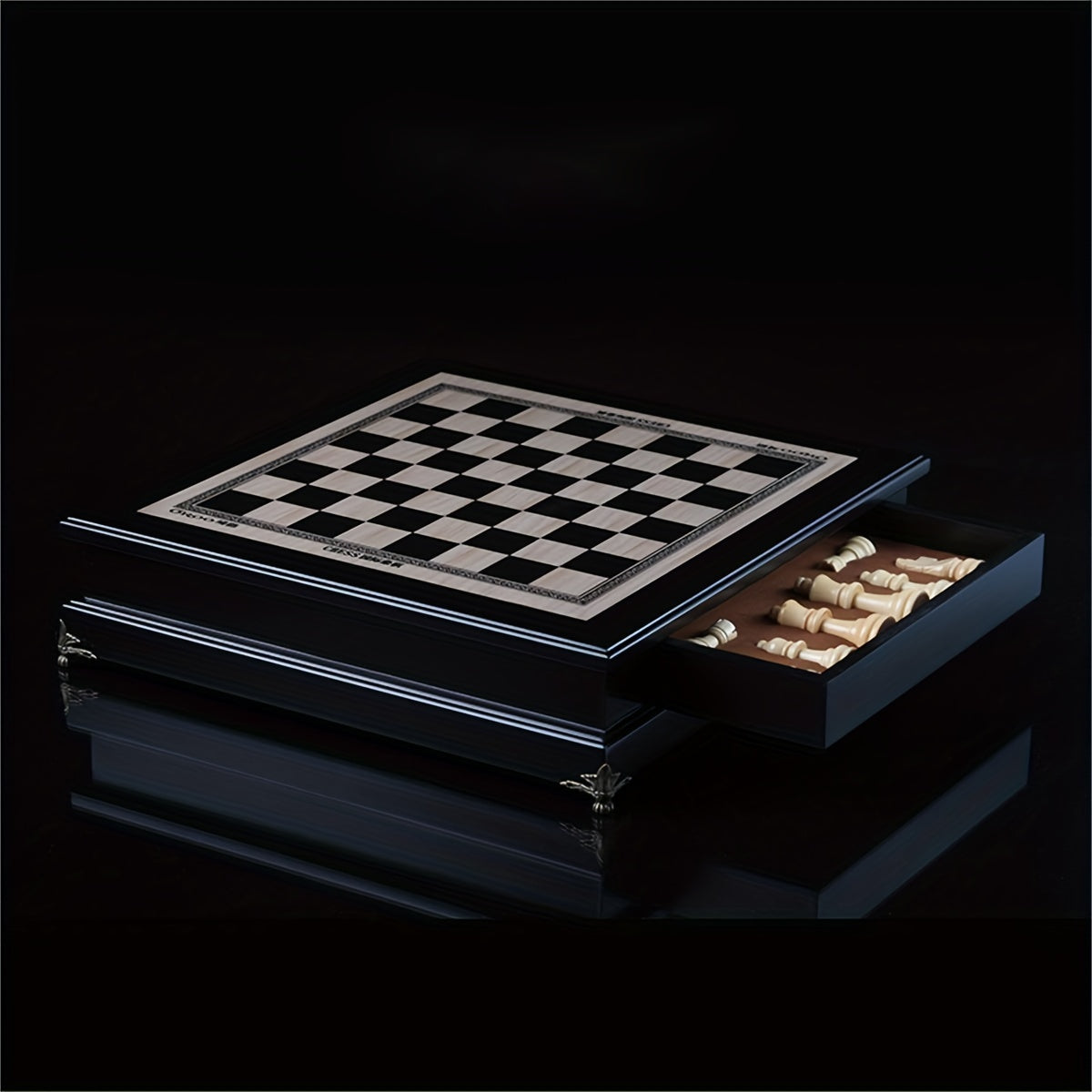 Wooden Int'l Chess Set w/ Storage Drawer Plus 2 Extra Queens Classic Board Game