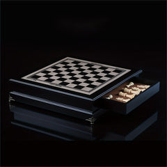 Wooden Int'l Chess Set w/ Storage Drawer Plus 2 Extra Queens Classic Board Game