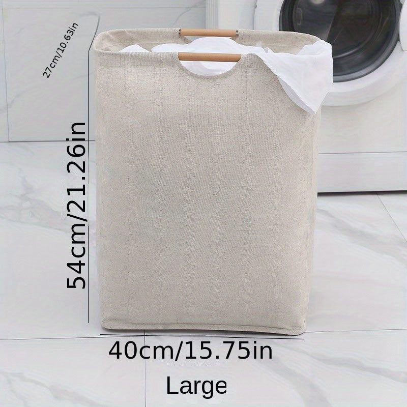 Large Laundry Storage Basket Wooden Handle Foldable Portable Household Organizer