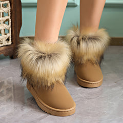 Women's Faux Fur Solid Snow Boots Thermal Plush Furry Shoes