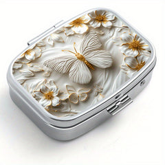Butterfly Print Square Medicine Box Two Compartment Pill Box