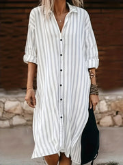 Plus Size Stripe Print Long Sleeve Shirt Dress