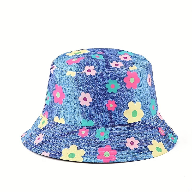 Cartoon Flower Print Bucket Hat Lightweight Fisherman Cap Women