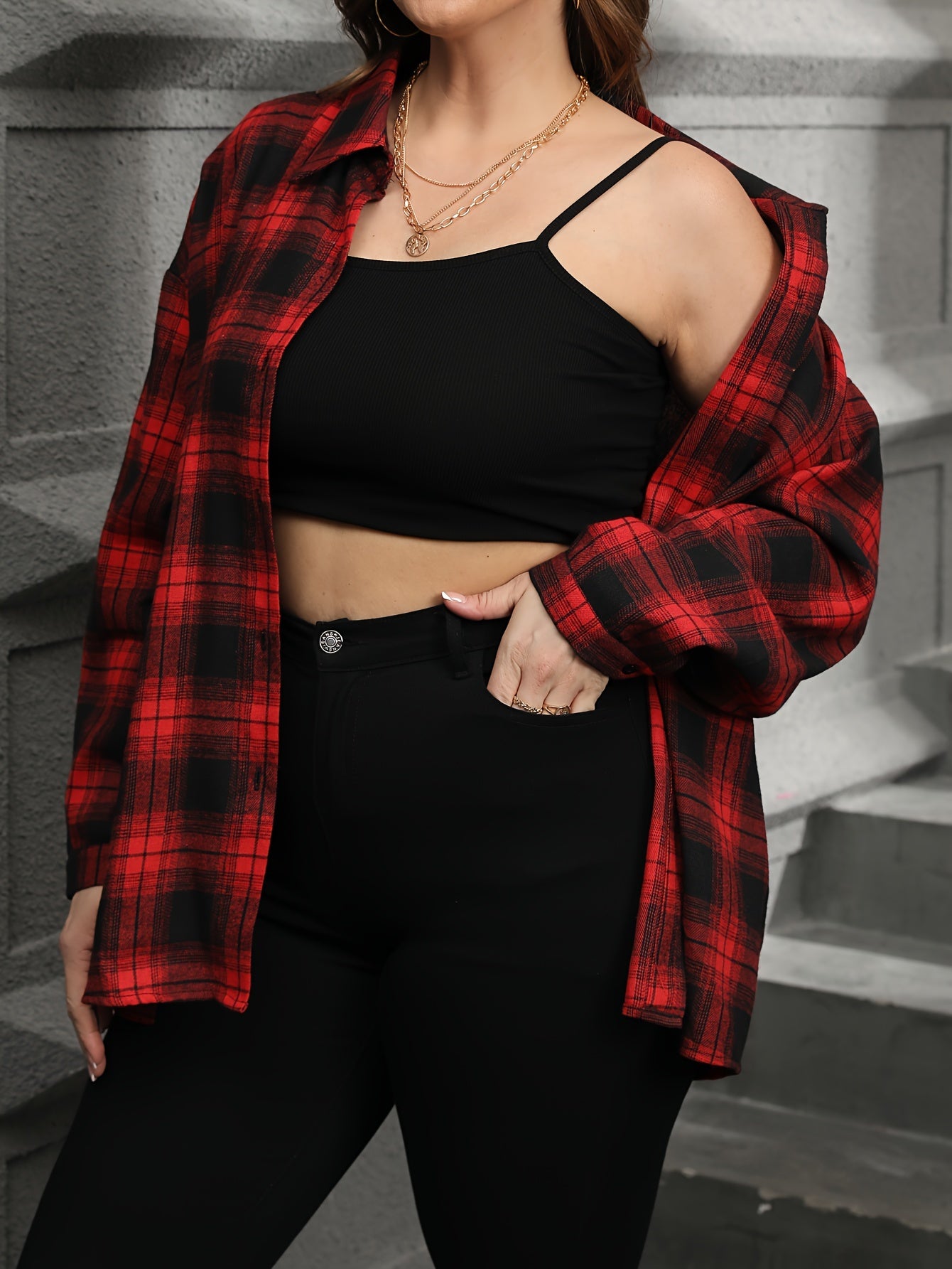  Plaid Print Long Sleeve Button Up Shirt